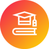 graphic featuring a graduation cap over a textbook