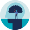 graphic for mental health depicting a silhouetted of a brain over a person